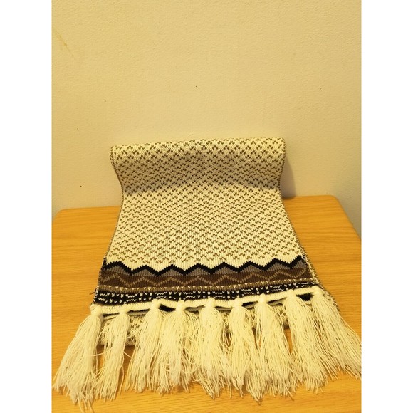 Merona Accessories - Merona Scarf Wool Blend 10"X60" Taupe Brown Black w/Fringe Reversible 1968